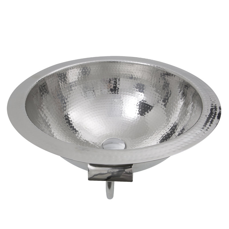 Nantucket Sinks Hand Hammered Stainless Steel Circular Undermount Bathroom Sink With Overflow