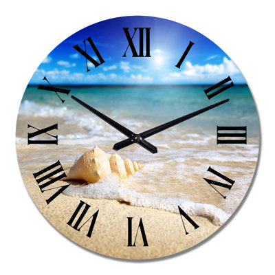 Large Seashell In The Sand II - Nautical & Coastal wall clock