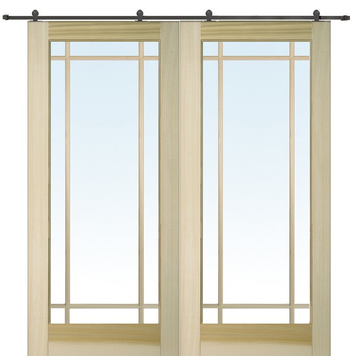 9 Lite Double Glass Barn Door With Installation Hardware Kit