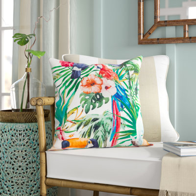 Tahiti Tropical Parrot Floral Print Indoor/Outdoor Throw Pillow