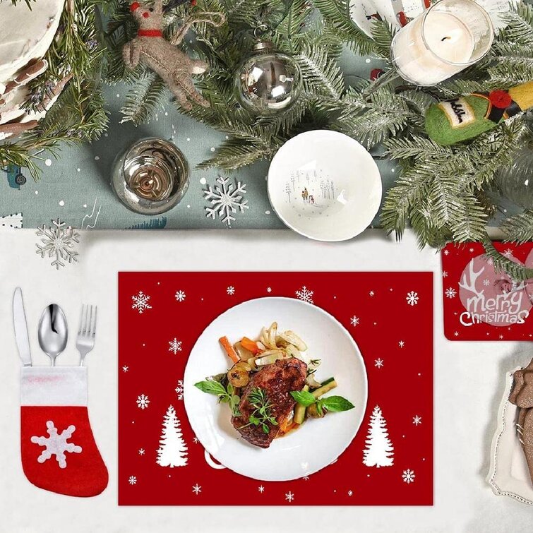 Keep The Table Clean Polyester Faux Linen Modern Christmas Dining Table Placemats Set of 4,Christmas Decor,Washable Heat Resistant and Wrinkle Resistant Size 12x18 in