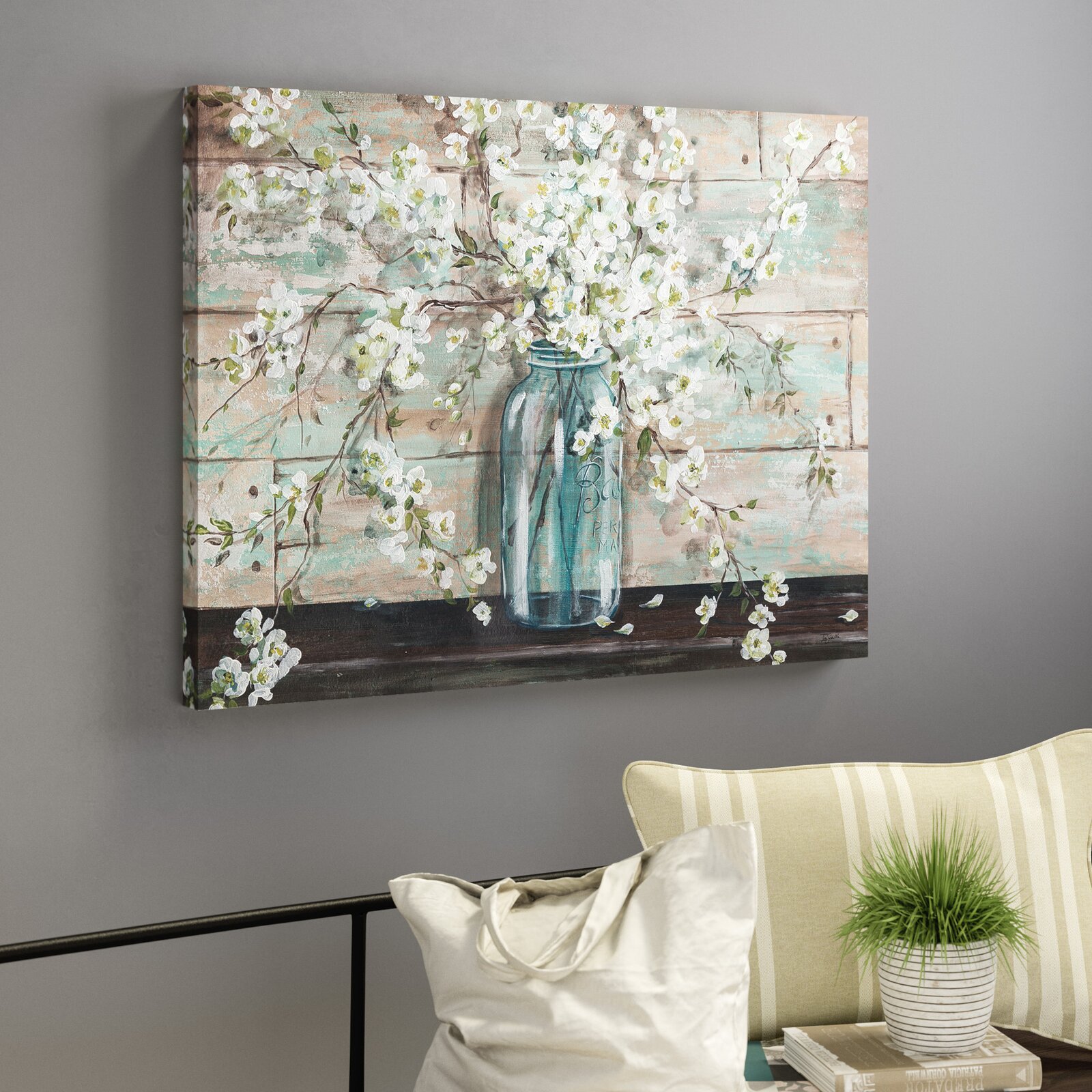 'Blossoms in Mason Jar' by Tre Sorelle - Wrapped Canvas Print