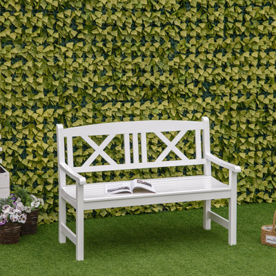Schulter Outsunny 2-Seater Wooden Garden Bench, 4FT Outdoor Patio Loveseat with Unique X-Shape Back for Yard, Lawn, Porch, White