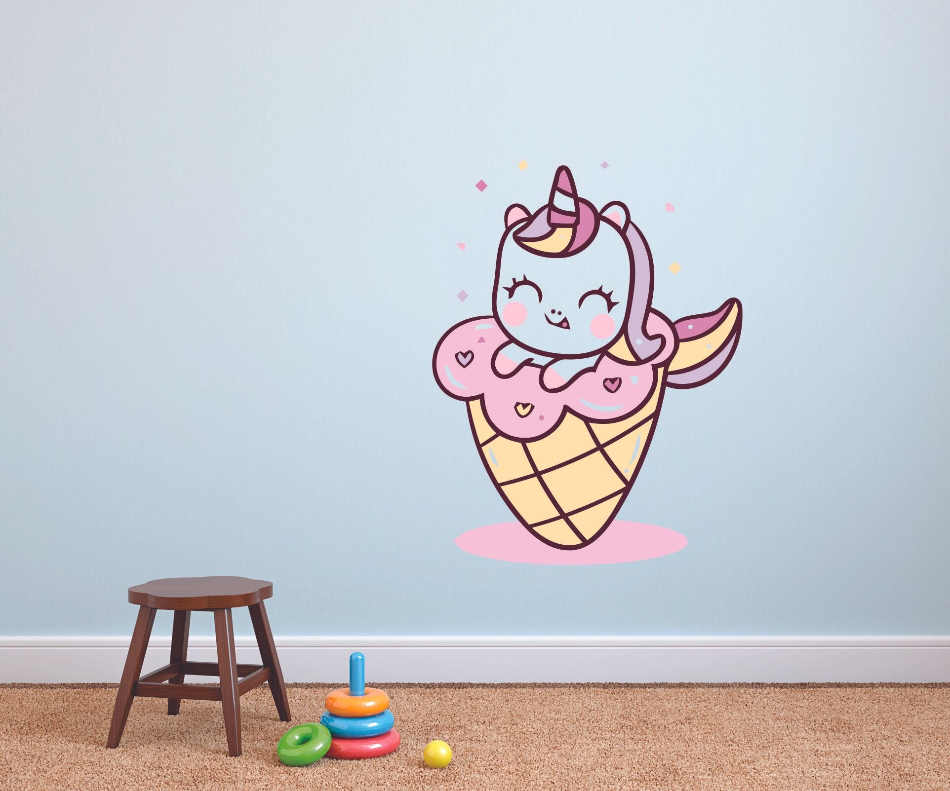 Zoomie Kids Baby Unicorn on Top of Ice Cream Cartoon Wall Decal | Wayfair