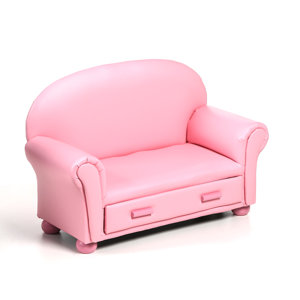 Upholstered Chaise Lounge Kids Faux Leather Club Chair with Storage Compartment