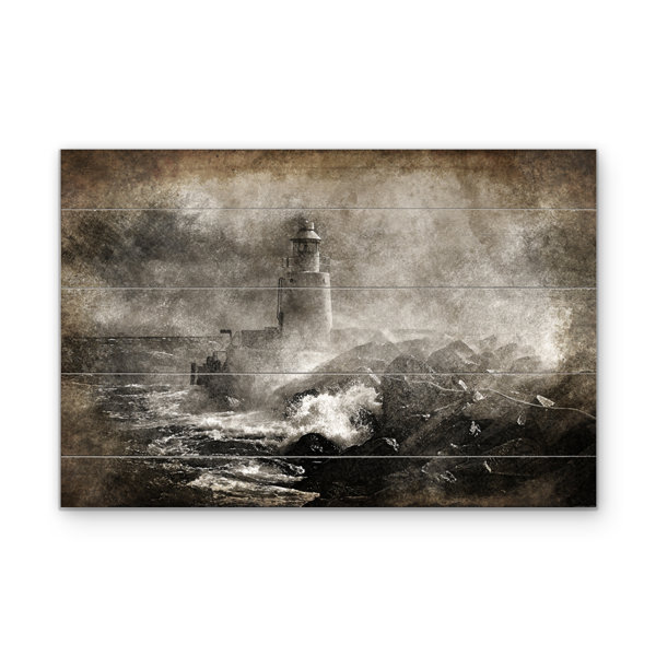Breakwater Bay Vintage Lighthouse In Storm Graphic Art Print On
