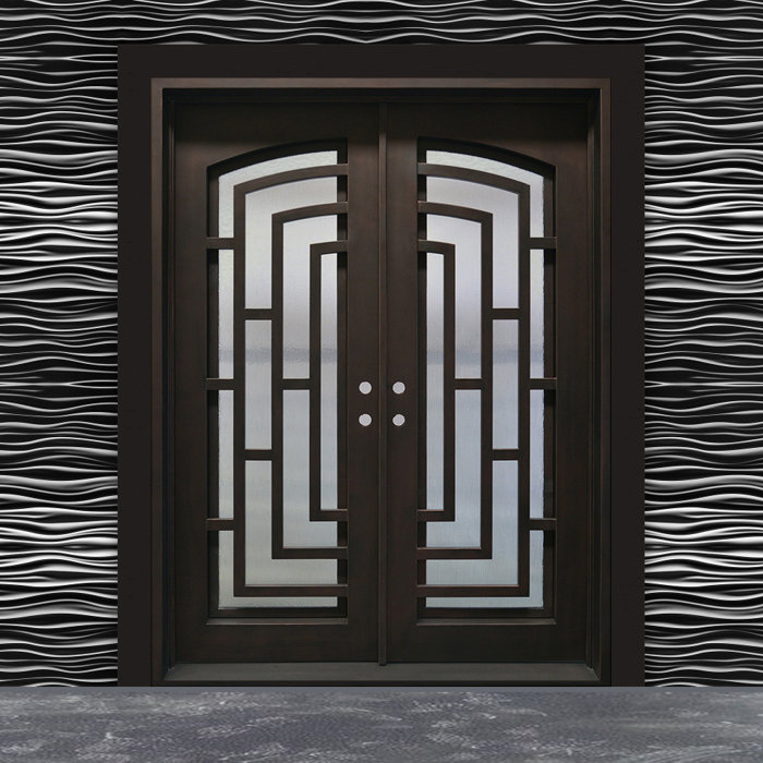 Square Top Modern Iron Prehung Front Entry Door