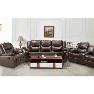 Ectional Sofa Set Manual Recliners With Cup Holders PU Leather Overstuffed Loveseats Reclining Sofas, Living Room Furniture (Set 3+2+1, Brown) by Latitude Run