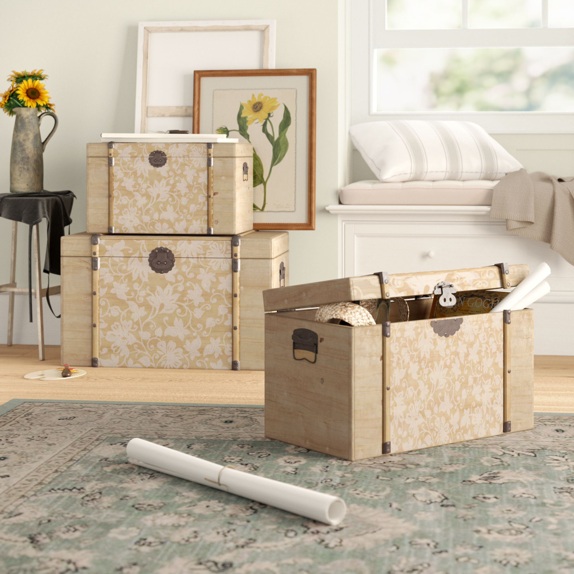 Ophelia Co Detroit Reed Stencilled 3 Piece Trunk Set Reviews