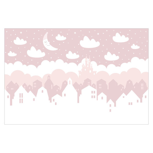 Starry Sky with Houses and a Moon in Pink 3.2m x 4.8m Textured Matt Peel & Stick Wall Mural East Urban Home