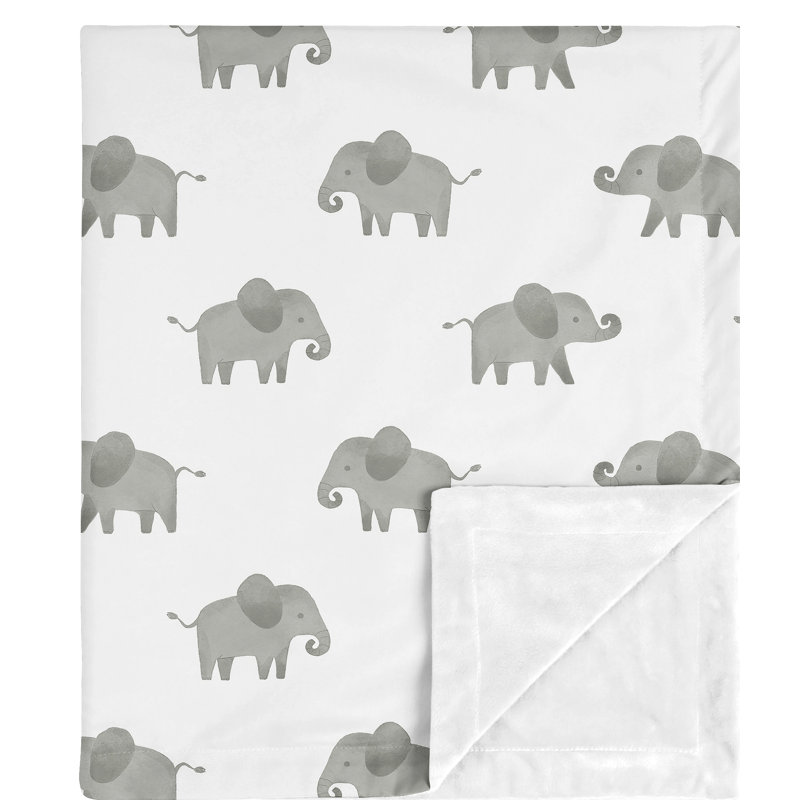 Supersoft Luxurious White Polkadots Grey Elephants Pram or Crib Wrap//Blanket