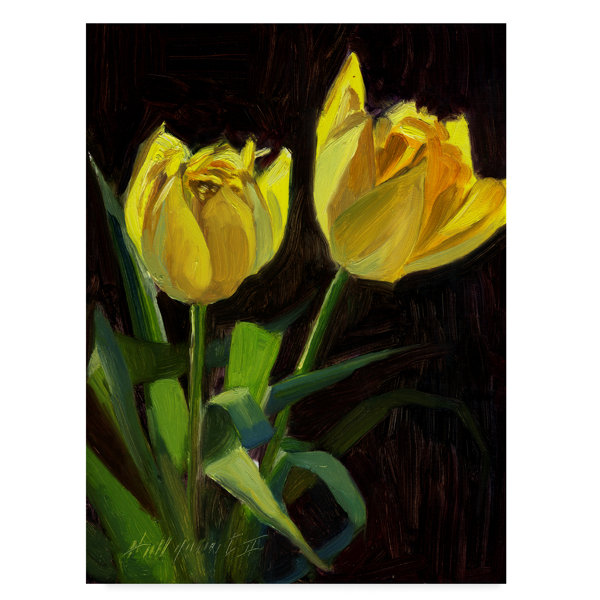 Trademark Art Yellow Tulips Black Acrylic Painting Print On