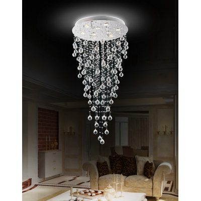 9 Light 24-Inch Crystal Flush Mount Ceiling Light in Chrome Finish – Perfect for Dining Room, Living Room, Bedroom, Foyer, and Hallway