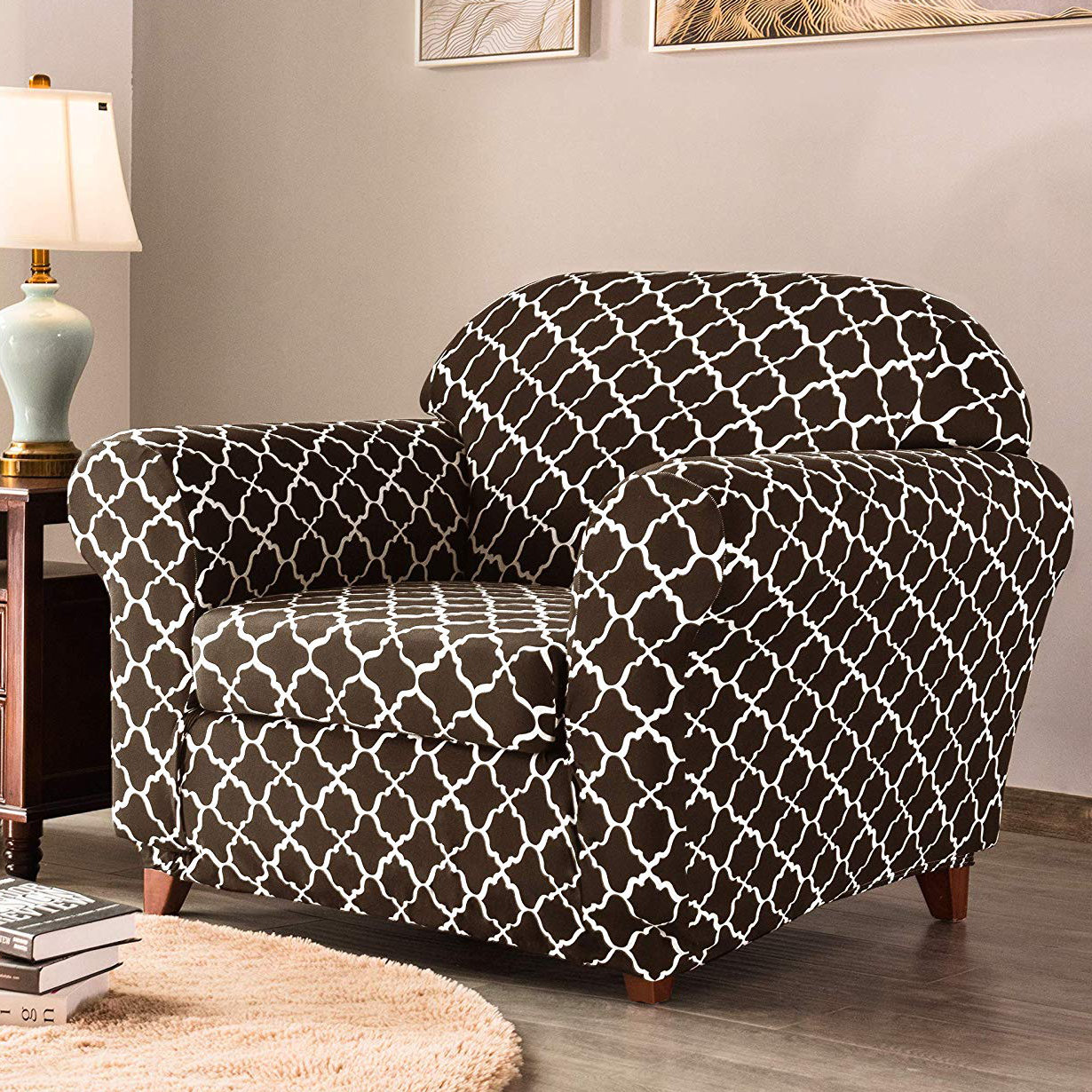 Charlton Home Cloud Printed Box Cushion Armchair Slipcover Printed Box Cushion Armchair Slipcover