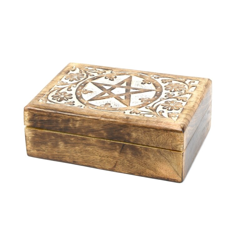 5 Inch Pentagram Cat Inlayed Tile Square Jewelry/Trinket Box Figurine 