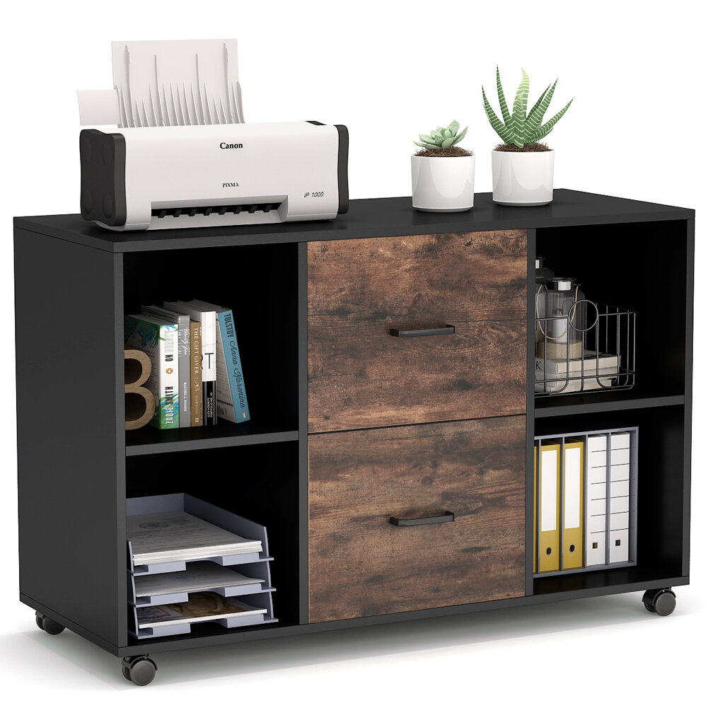 Inbox Zero File Cabinet Printer Stand Have 4 Open Storage Shelf And 2 File Drawers For Office Working Room And Study Room Wayfair