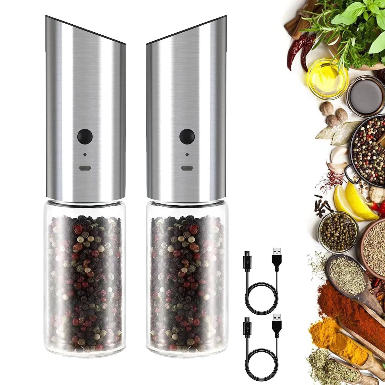 Genkent 2 PCS USB Rechargeable Electric Salt And Pepper Grinder Wayfair