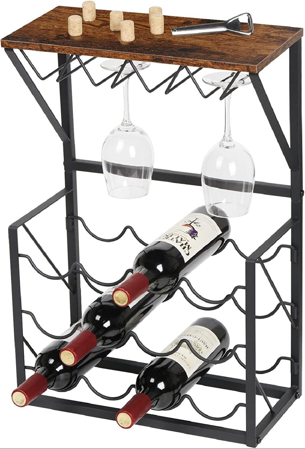 17 Stories 12 Bottle Floor Wine Bottle & Glass Rack in Black Wayfair