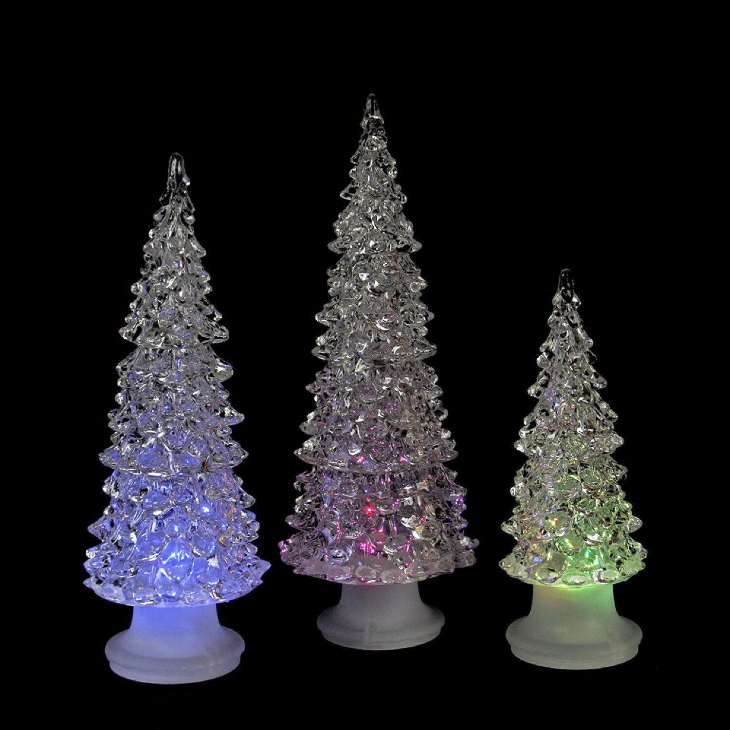 Mini 3¾" LED Color Changing Light Winter CHRISTMAS Tree Gold Base Village Putz 