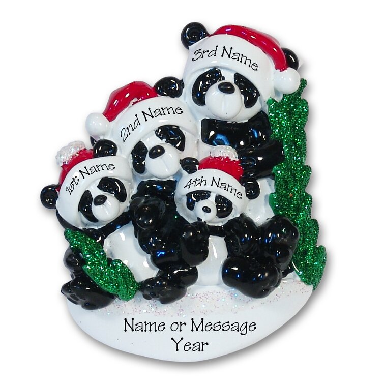 Personalized Panda Family of 5 Christmas Ornament 