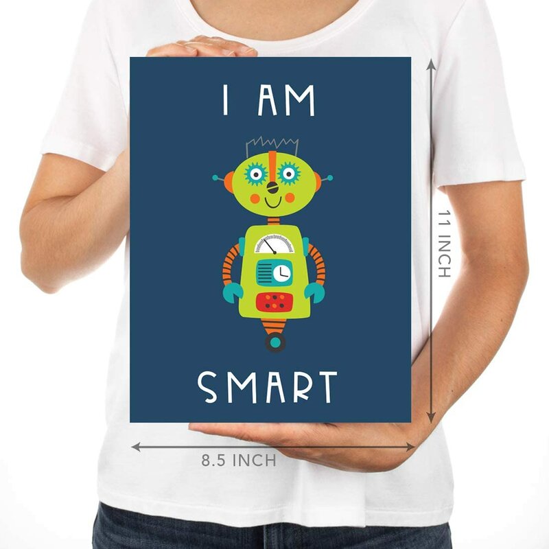 Zoomie Kids Nursery Nerdy Geeky Room Wall Art Bright Colourful Robots With Gears I Am Smart Kind Strong Brave Silly Loved Wayfair Ca