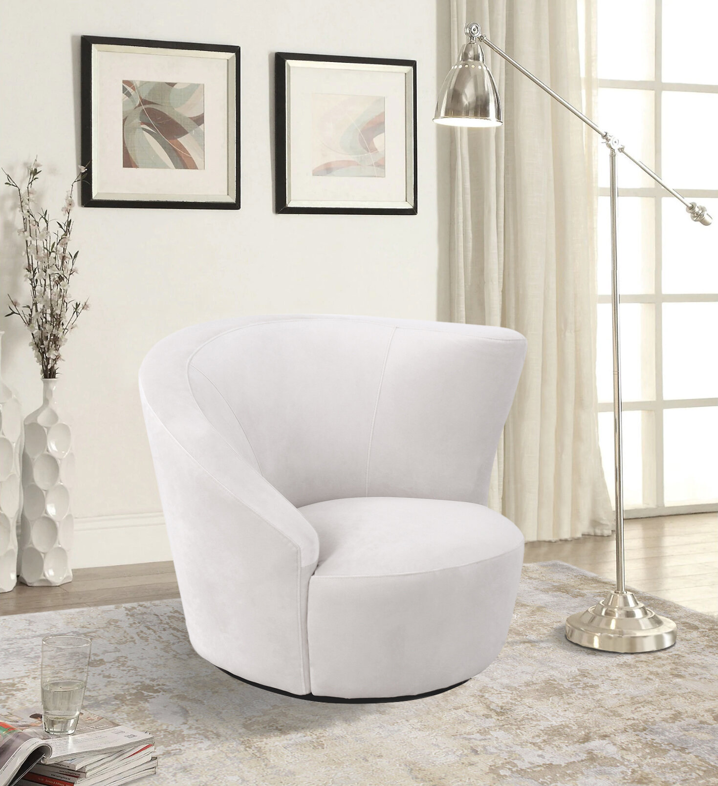 white velvet swivel chair