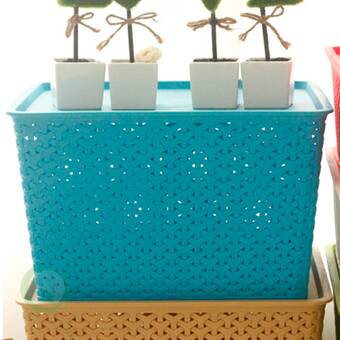 teal plastic storage bins