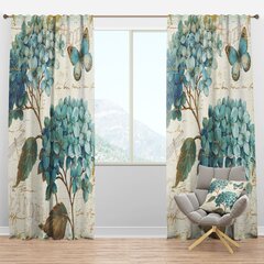 lulalula Butterfly Flowers Print Semi-Blackout Curtains with Curtain Hooks Window Curtain Panels for Girls Room Bedroom 39 x 78 