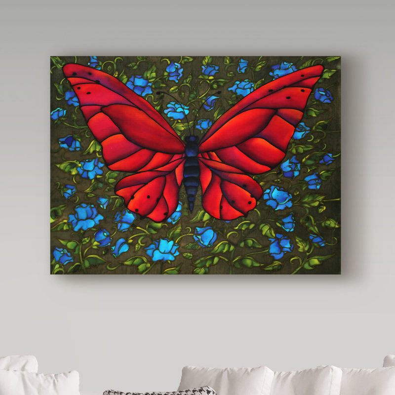 Trademark Art Red On Blue Butterfly Acrylic Painting Print On