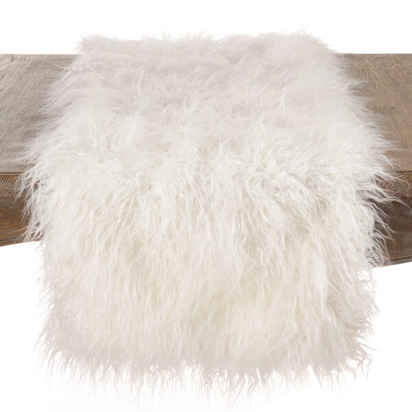 white faux fur table runner