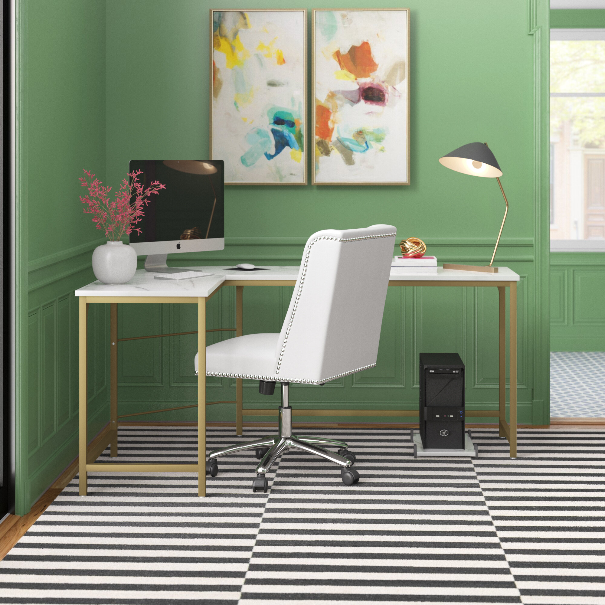 green l shaped desk