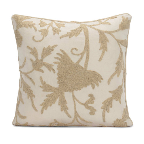 Charlton Home Ming Embroidered Cotton Crewel Throw Pillow Cover