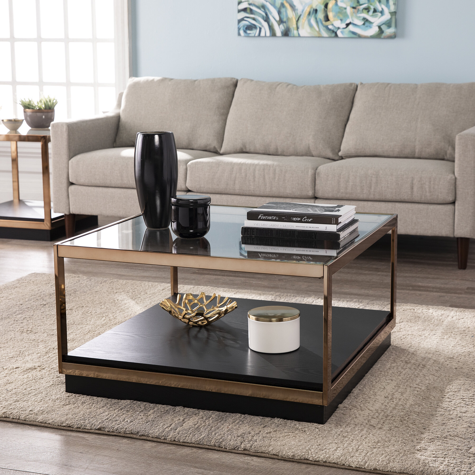 glass metal frame coffee table