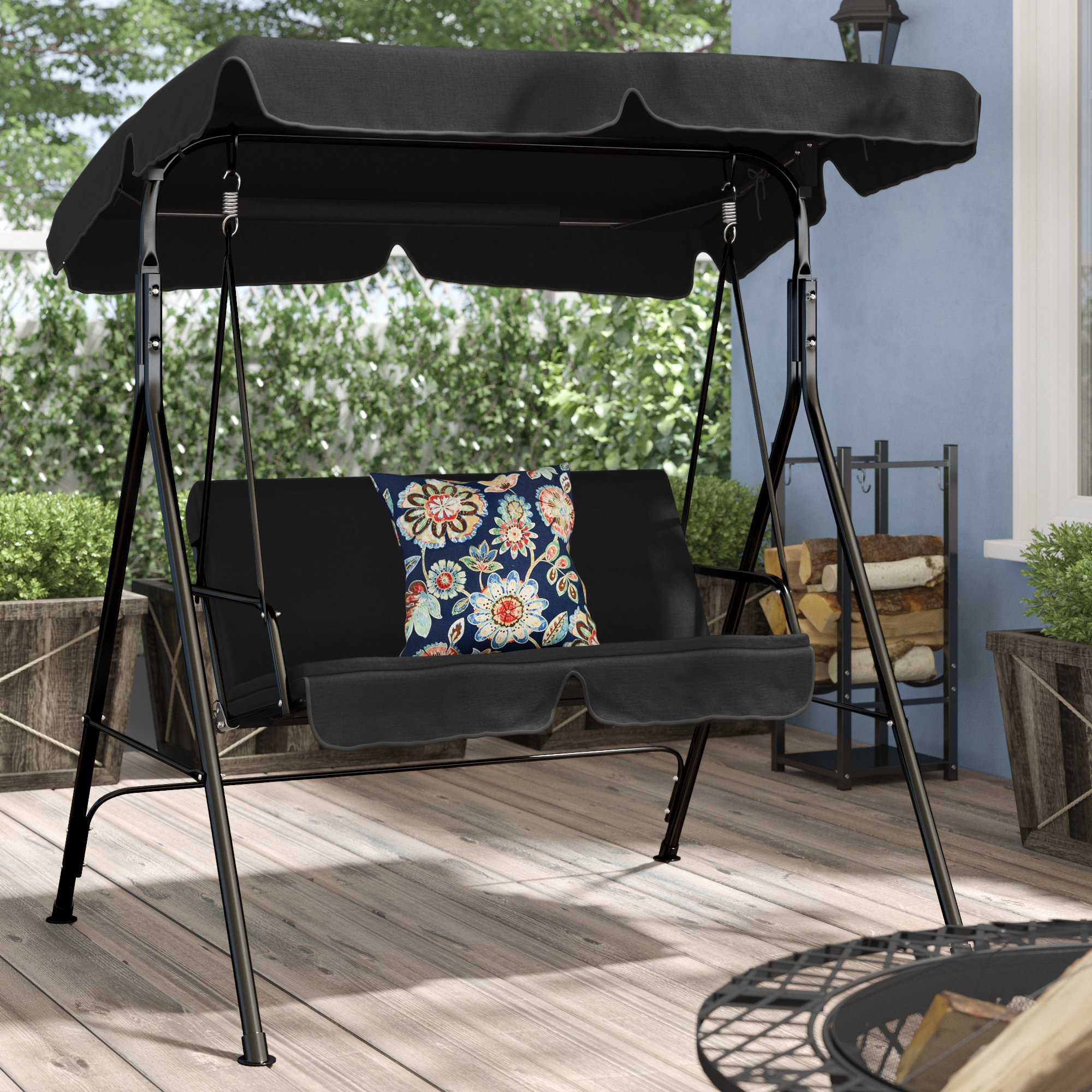 Outdoor Resin Wicker 2 Person Canopy Porch Swing Loveseat