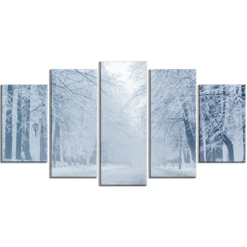 Designart White Road And Winter Trees 5 Piece Wall Art On