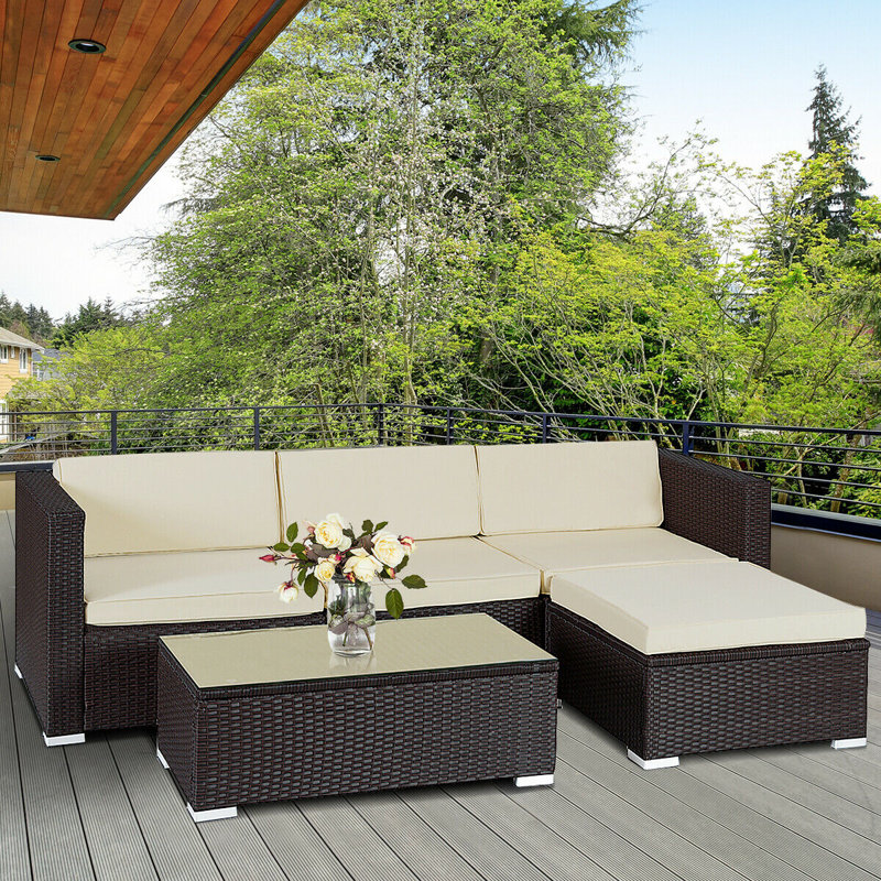 Ebern Designs Ledbury 5 Piece Rattan Complete Patio Set With Ebern Designs Ledbury 5 Piece Rattan