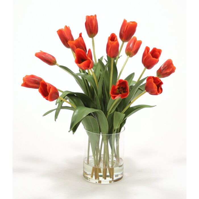 Winston Porter Tulips Centerpiece in Glass Cylinder Vase & Reviews ...