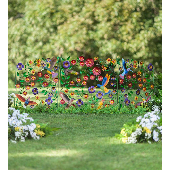 Metal Hummingbirds And Flowers Screen 3 Piece Garden Stake Set