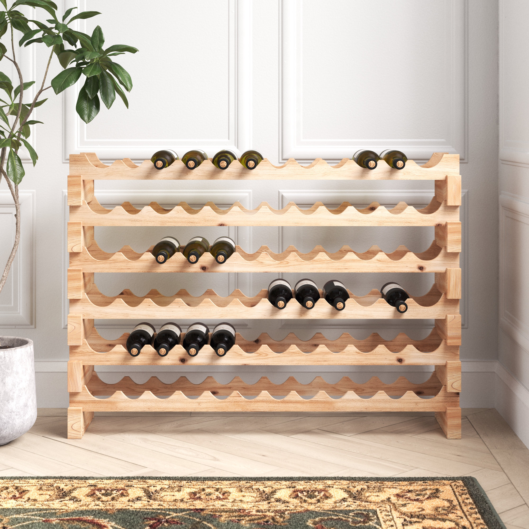 Red Barrel Studio® Paizlee Solid Wood Floor Wine Bottle Rack in Light ...