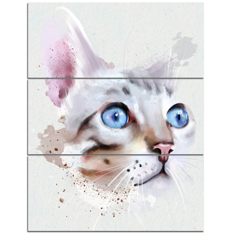Designart Cat With Blue Eyes Watercolor 3 Piece Painting Print