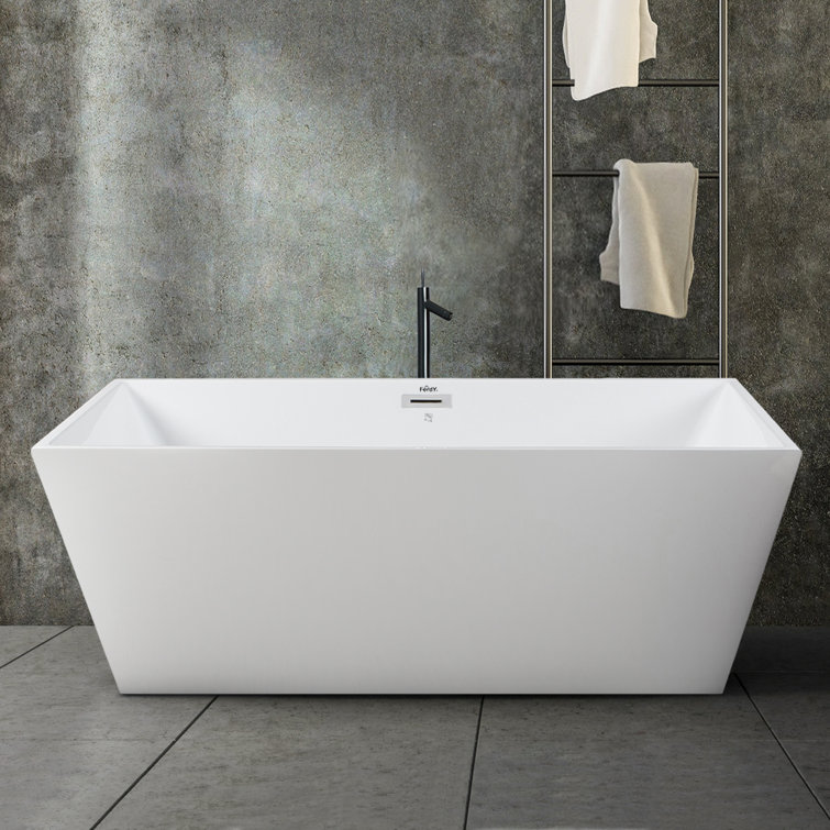 Ferdy Palawan 59 Acrylic Freestanding Bathtub Rectangle Contemporary Design Freestanding Soaking Bathtub Glossy White Cupc Certified Chrome Drain And Classic Slotted Overflow Included Wayfair