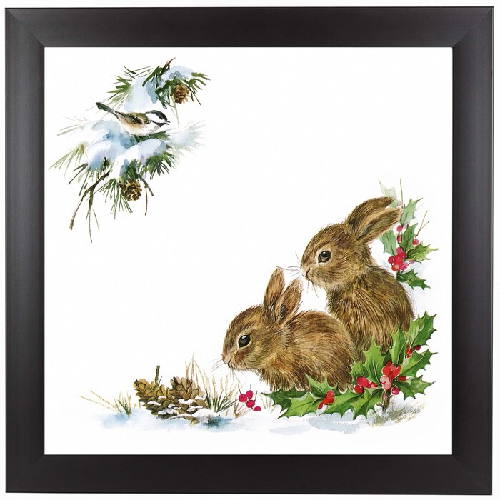 Winter Snow Bunnies Animal Framed Painting Print - 