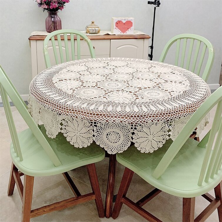 Vintage white cotton crochet lace table cloth