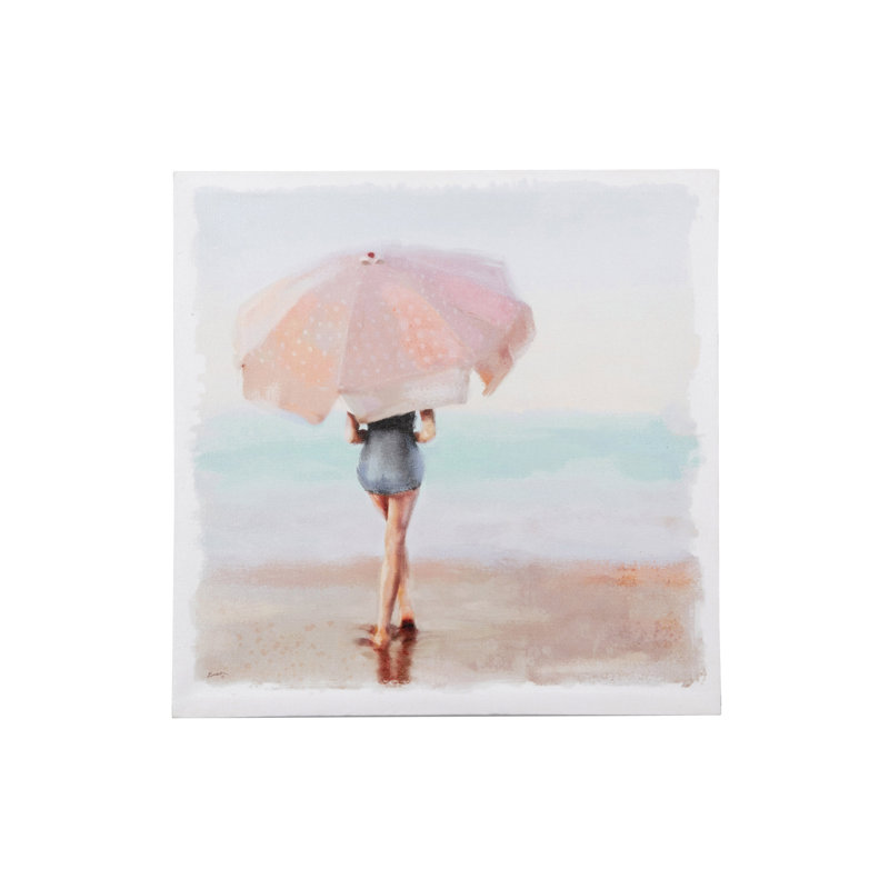 Highland Dunes Watercolor Lady On Beach With Umbrella Painting