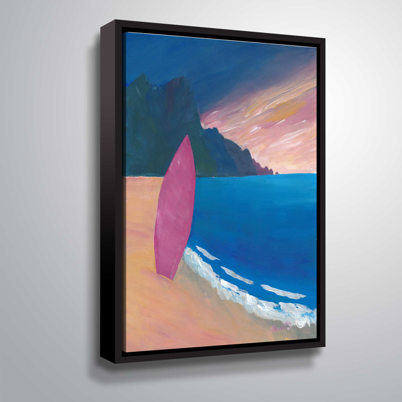 Surfboard On Beach Acrylic Painting Print On Wrapped Canvas