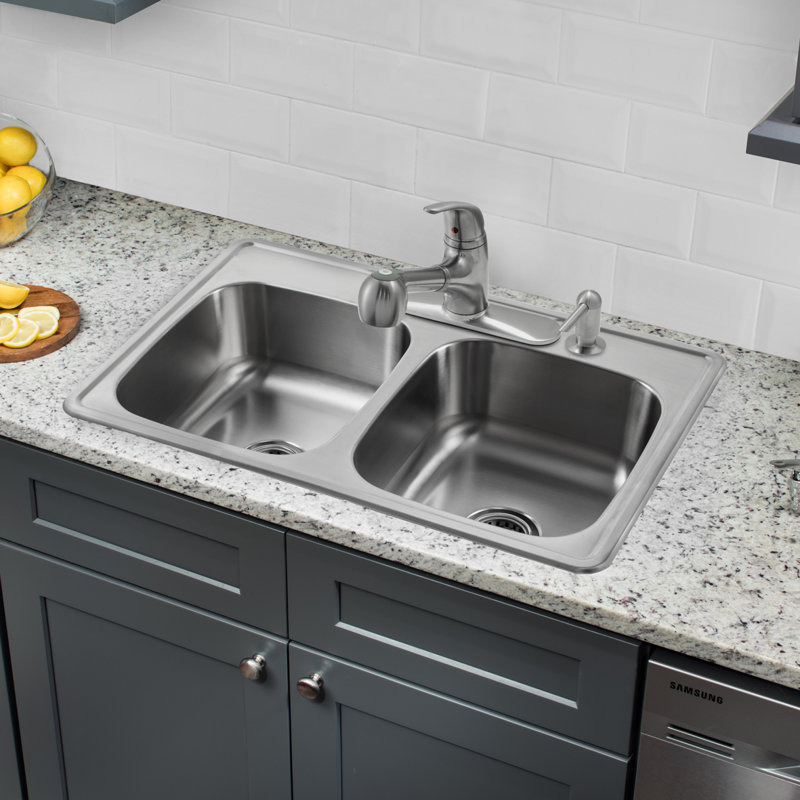 Soleil 33 L X 22 W Double Bowl Drop In Stainless Steel Kitchen