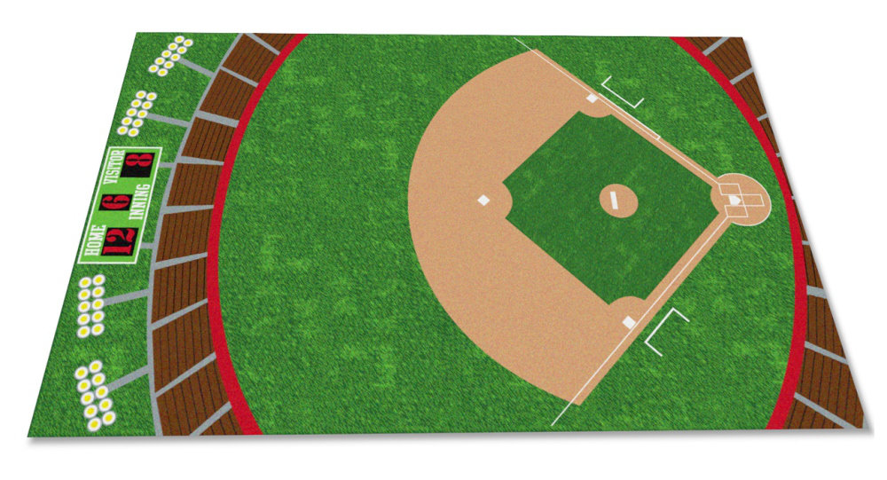 Cortez Baseball Stadium Green Brown Red Area Rug