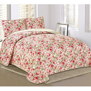 Evening Cherry Blossom 3 Piece Reversible Quilt Set