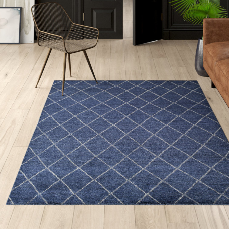 Ebern Designs Irith Geometric HandKnotted Wool Navy Area Rug Wayfair