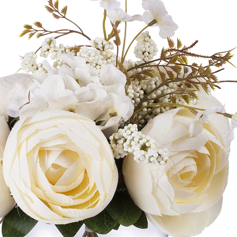 House Of Hampton Beige Silk Peony And Hydrangea Flower Arrangement In Clear Glass Vase With Faux Water Wayfair